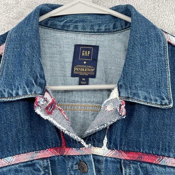 Gap x Pendleton Jacket Women XL Blue Denim Jean Icon Plaid Trim Heritage Western - Picture 4 of 16